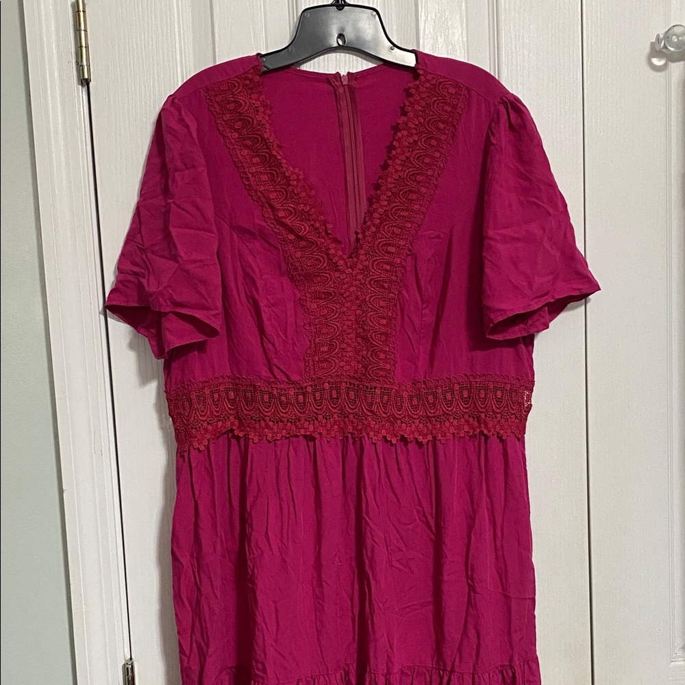 SHEIN Curve Fuchsia Maxi Dress with lace trim.